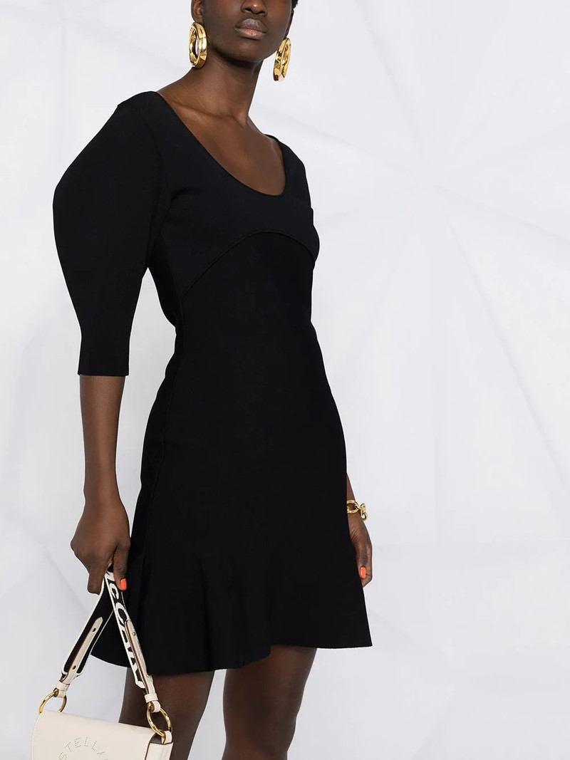 scoop-neck puff-sleeve knitted dress 5