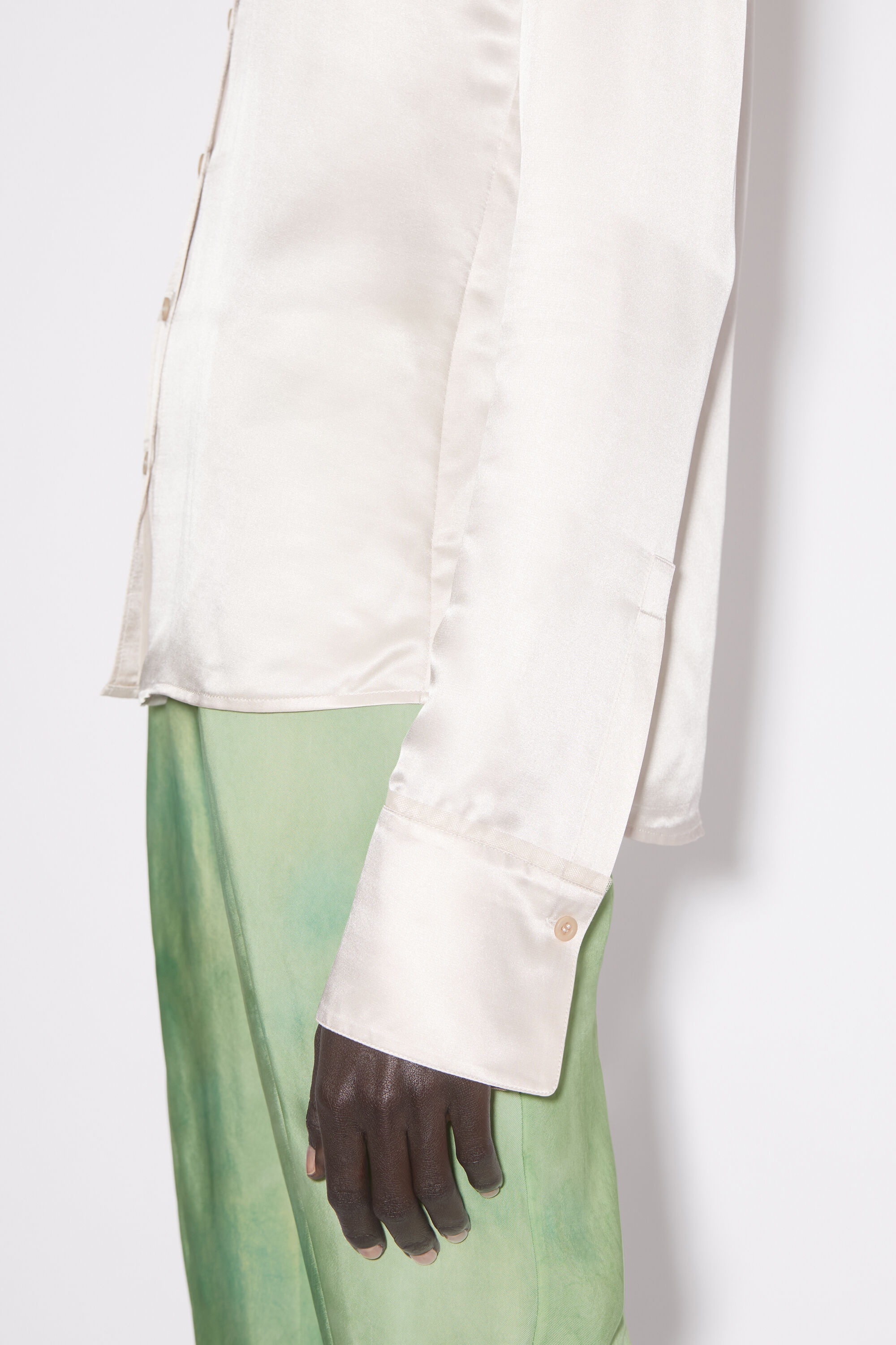 Silk blend button-up shirt - Pebble beige - 4