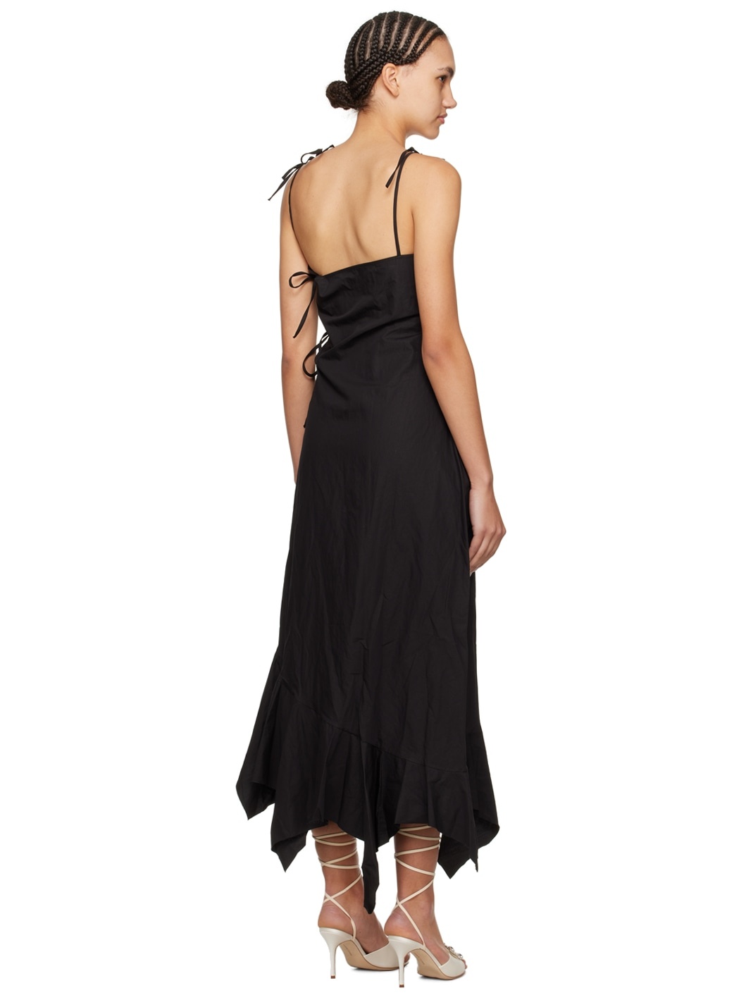 Black Self-Tie Midi Dress - 3