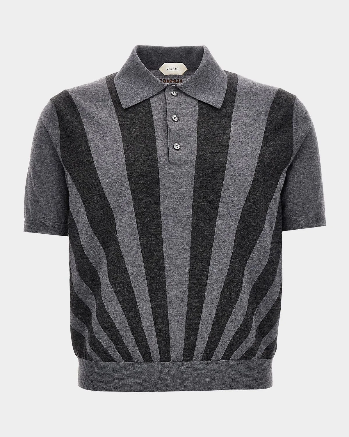 Men's Embroidered Intarsia Wool Knit Polo Shirt - 1