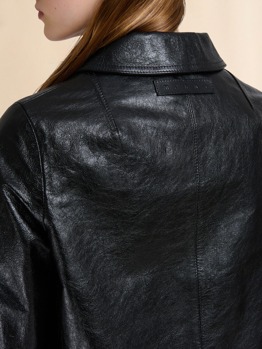 BLACK SHINY LEATHER JACKET - 5