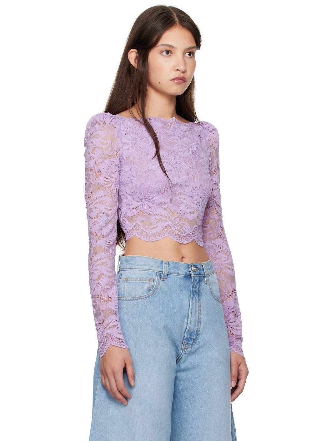 Purple Long-Sleeved Crop Blouse - 2