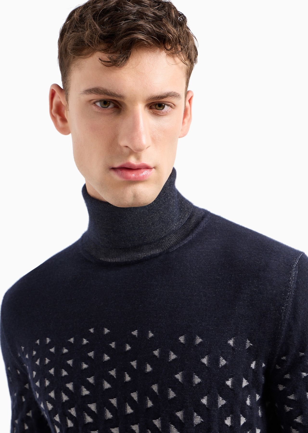 Plated jacquard wool and viscose rollneck jumper - 5