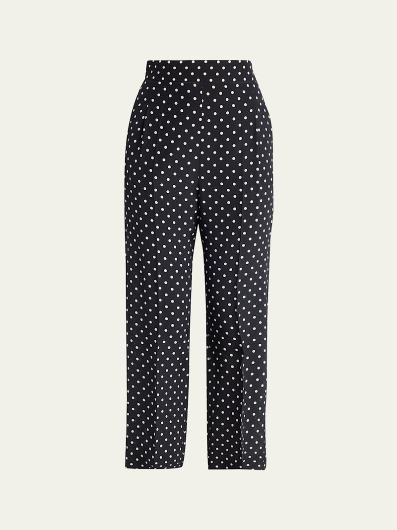 Polka-Dot Silk Straight-Leg Ankle Pants 1
