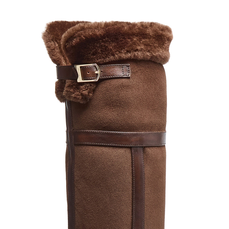 Women's dark brown leather and shearling high-heel boot 6