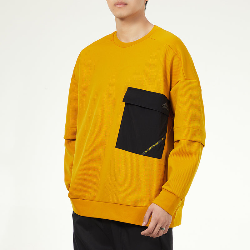 Men's adidas Contrasting Colors Pocket Sports Round Neck Pullover Yellow H39349 - 5