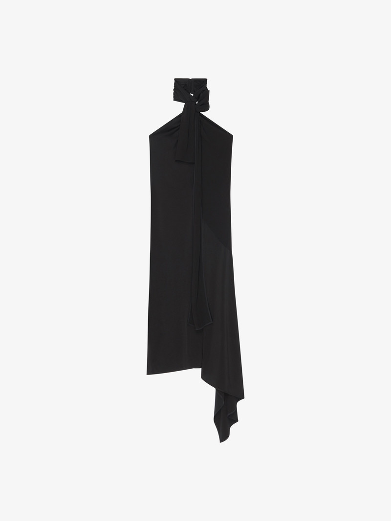 DRESS IN CREPE WITH SATIN BACK AND LAVALLIERE - 1