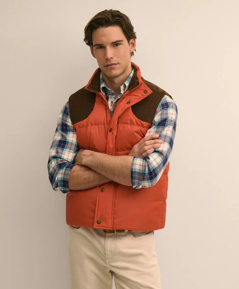 Corduroy Yoke Puffer Vest - 1