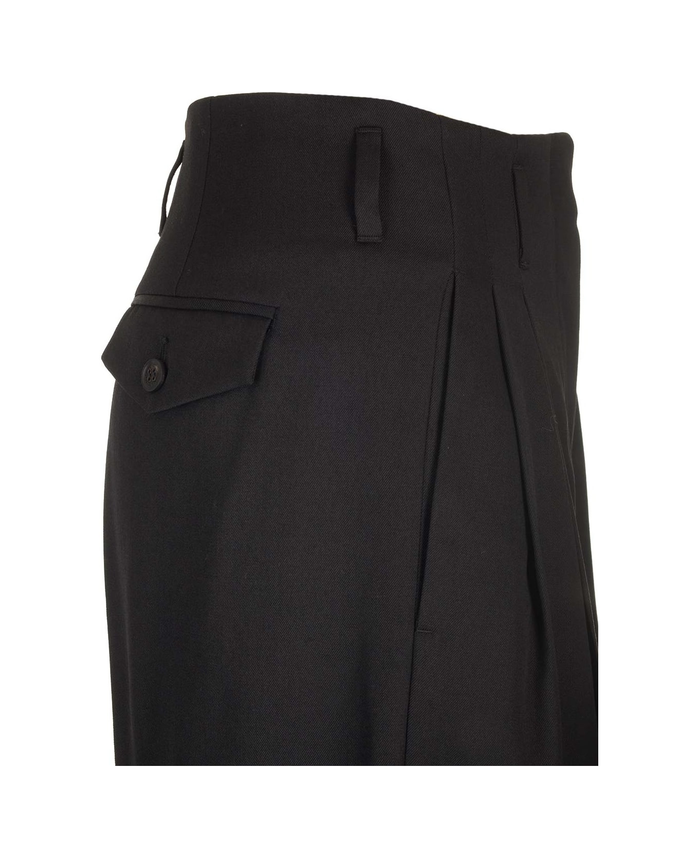 Wool Gabardine Wide Leg Trousers - 4