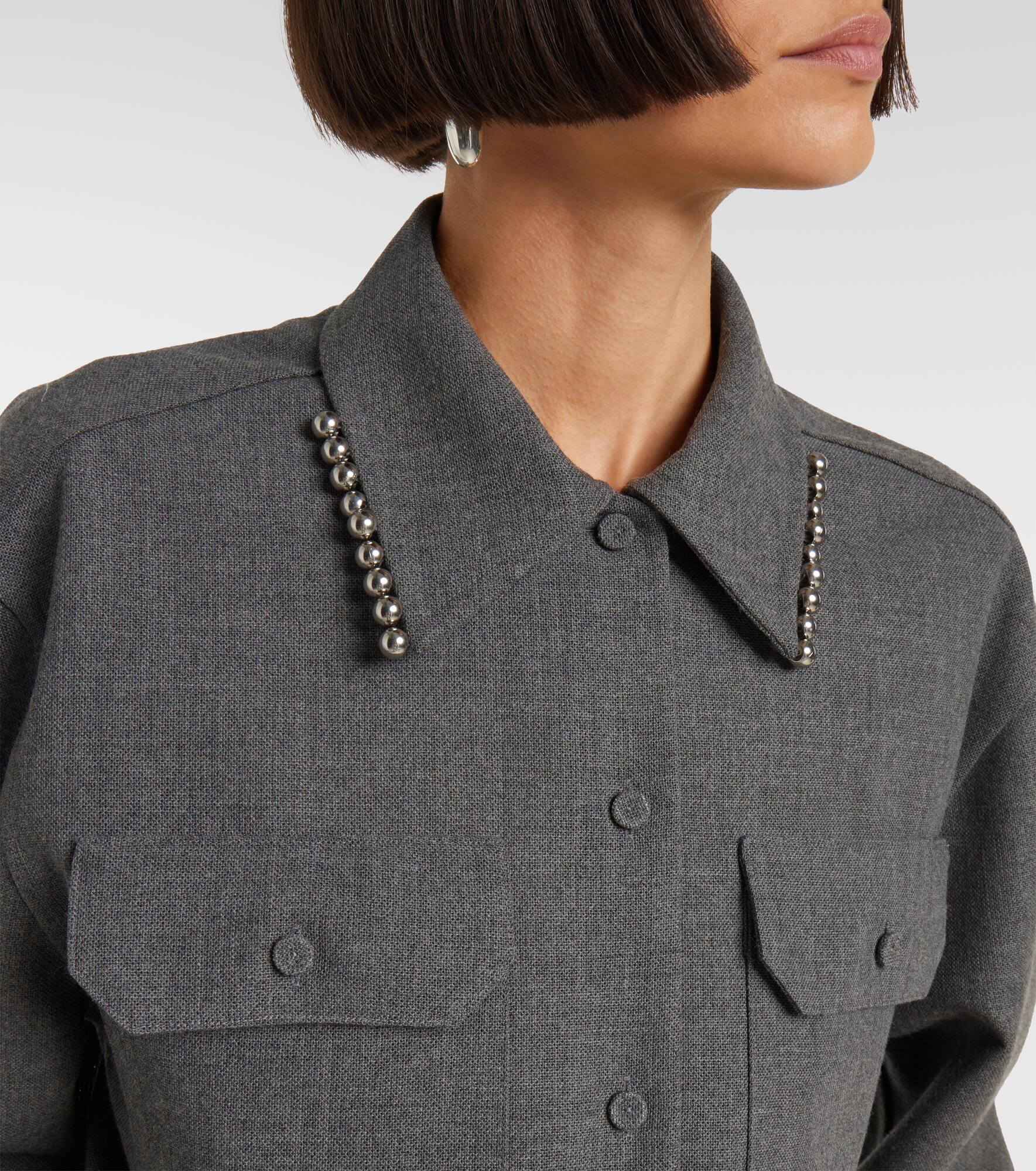 Beaded wool canvas shirt - 4