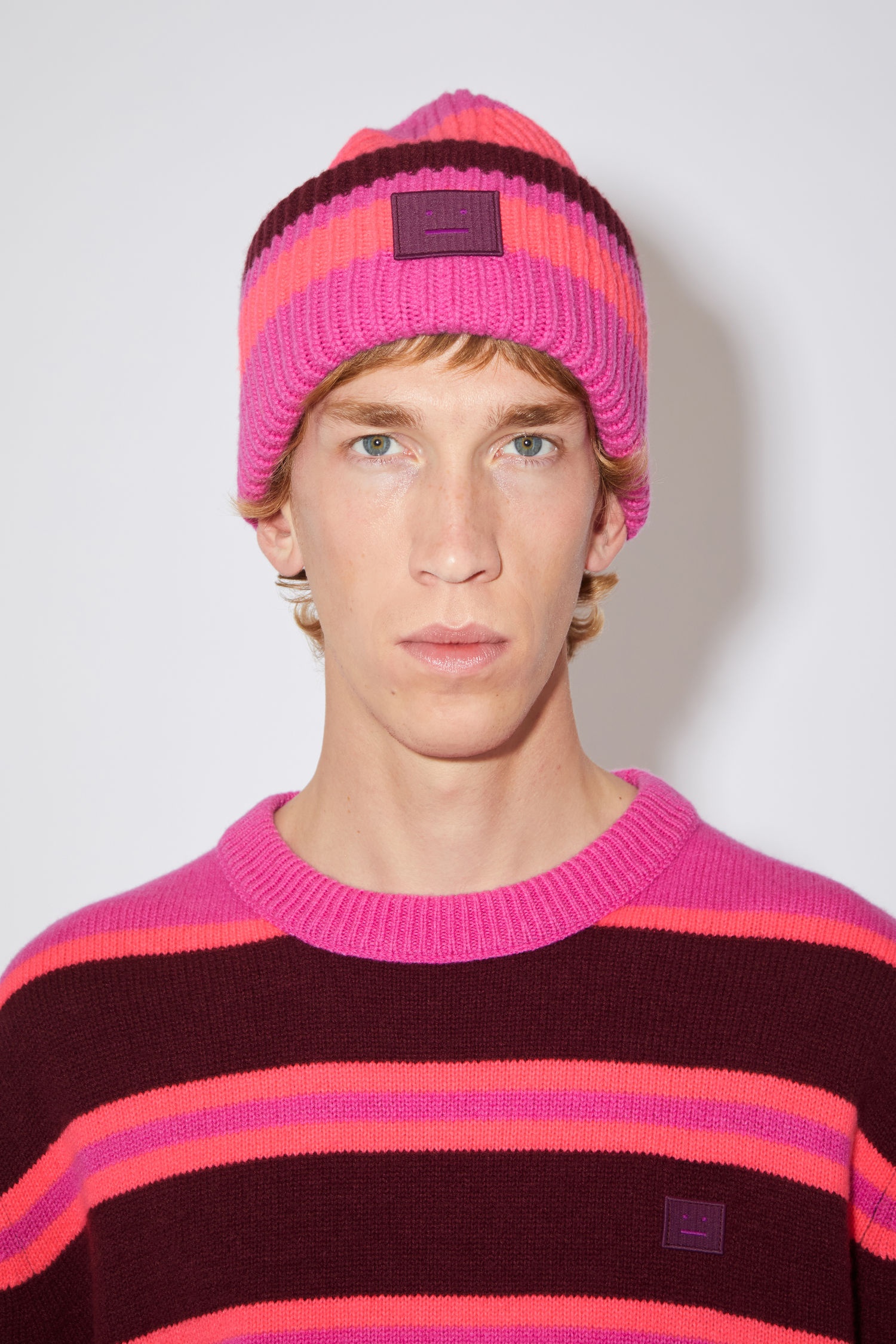 Striped beanie hat pink/burgundy - 3