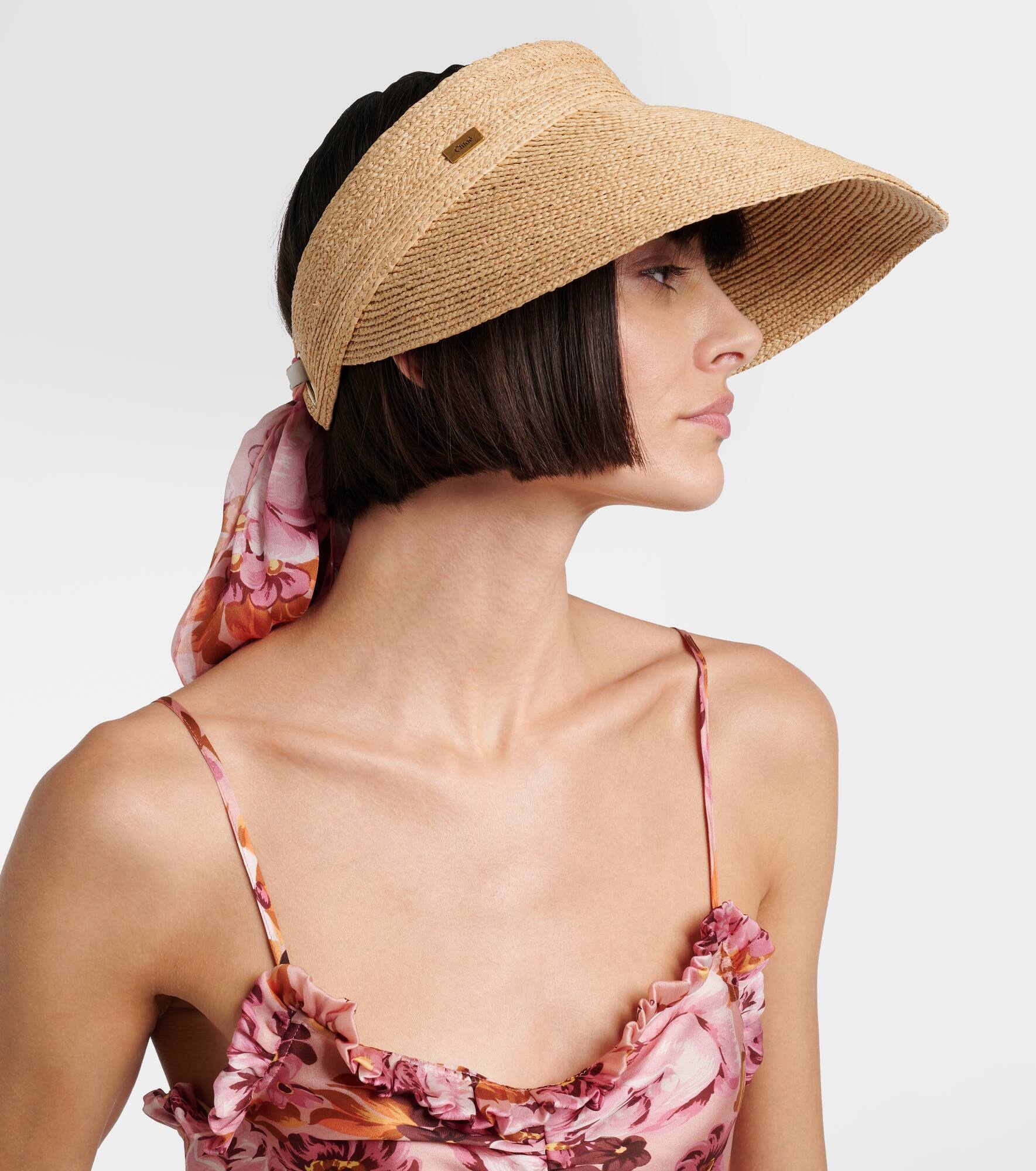 Scarf-detail raffia-effect visor - 2