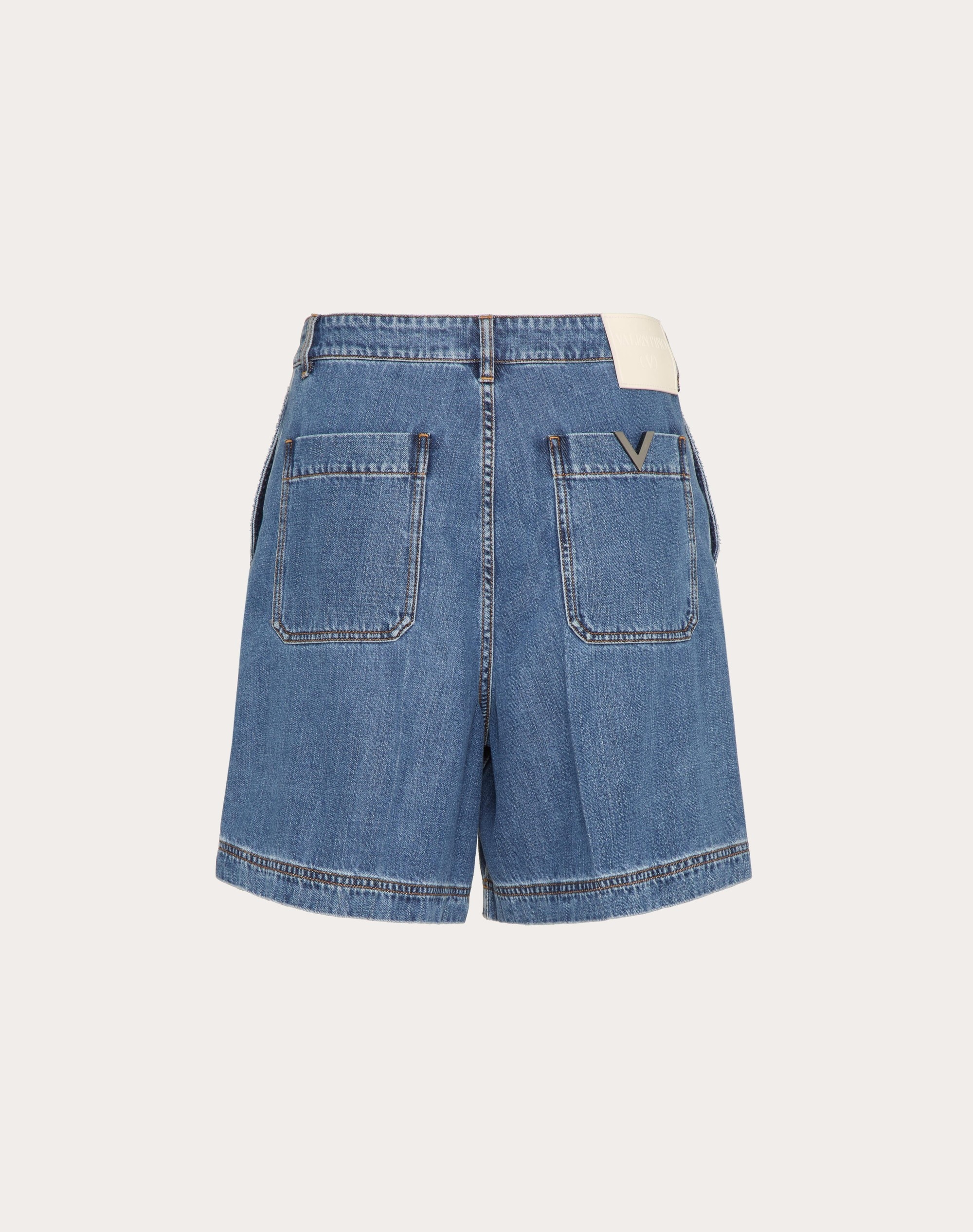 DENIM BERMUDA SHORTS WITH METALLIC V DETAIL - 2