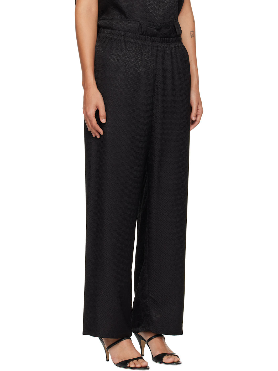 Black Sakura Lounge Jacquard Pyjama Set - 4