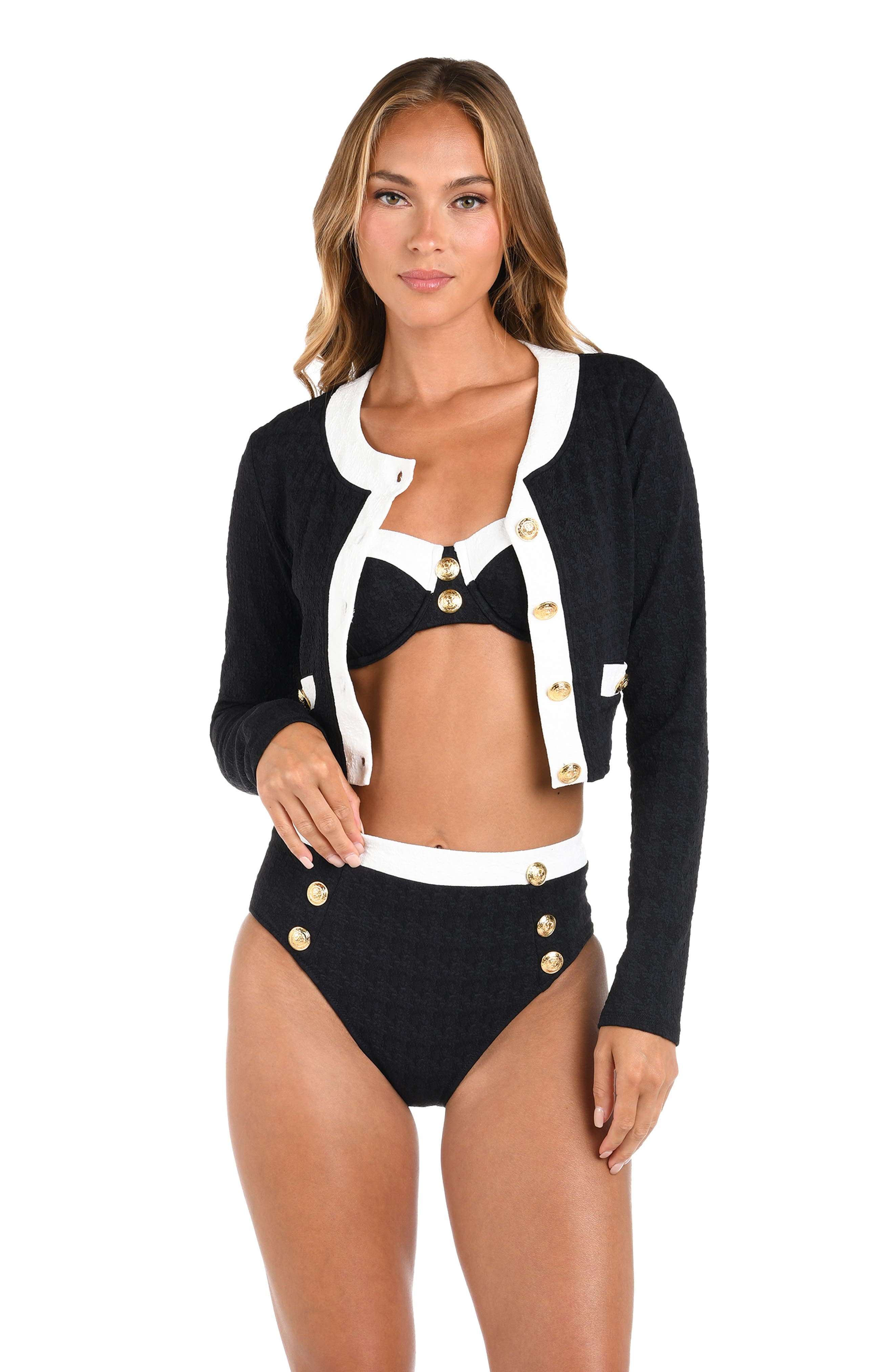 L'AGENCE Adaline Colorblock Crop Rashguard in Black at Nordstrom - 3