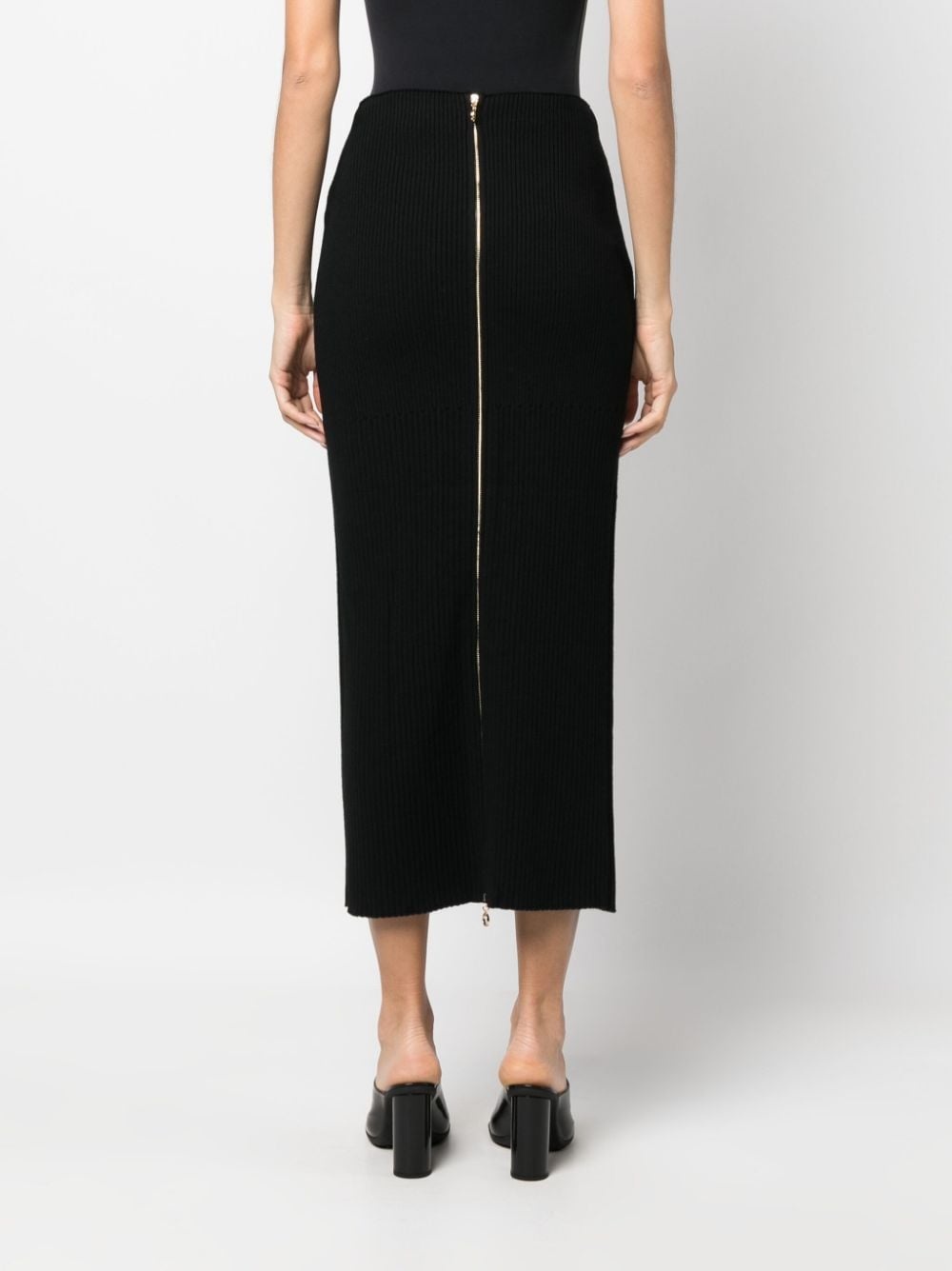 front-slit ribbed-knit midi skirt - 4
