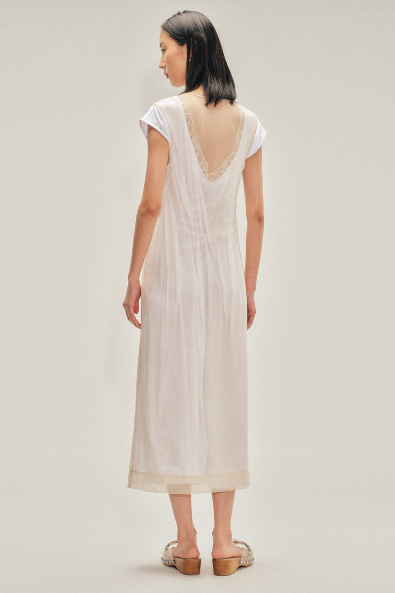 Layered Liquid Cap Sleeve Lace Trim Dress 3