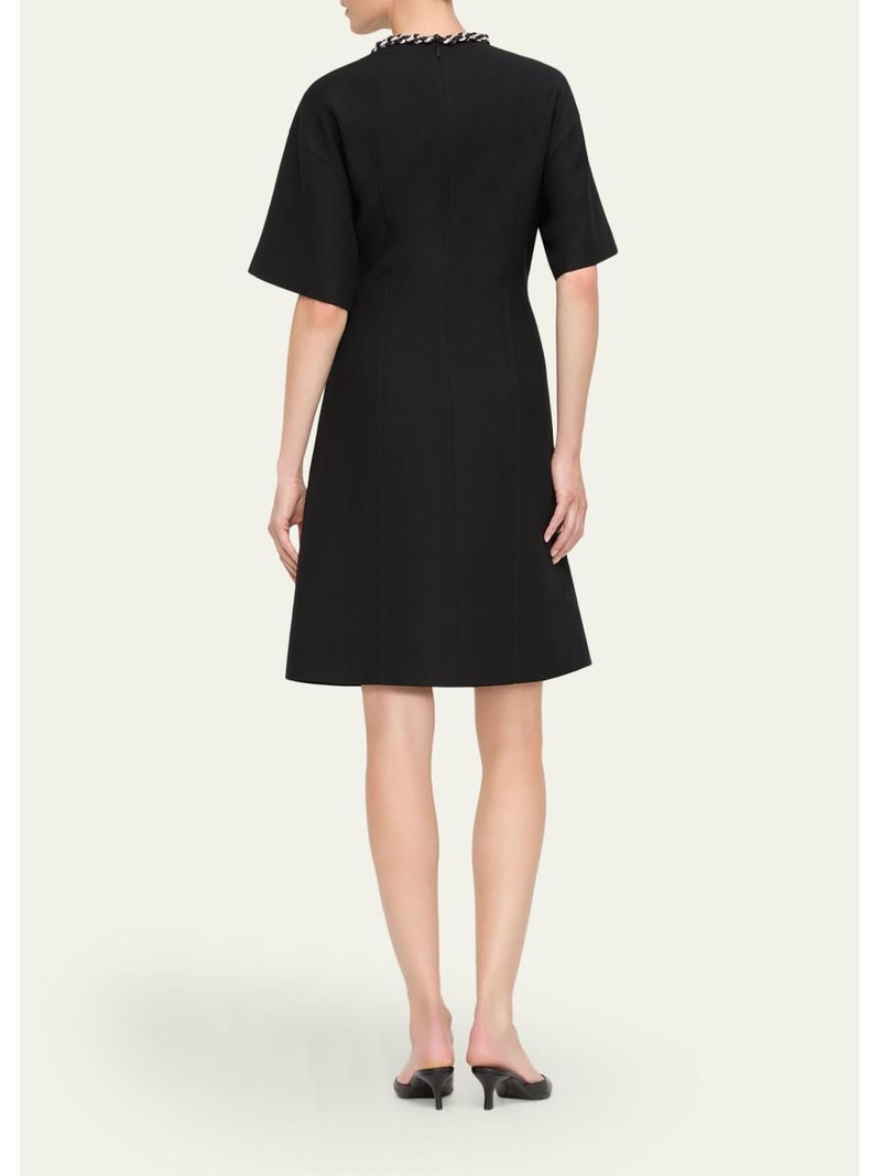 Rhinestone-Collar Crepe Shift Dress 3