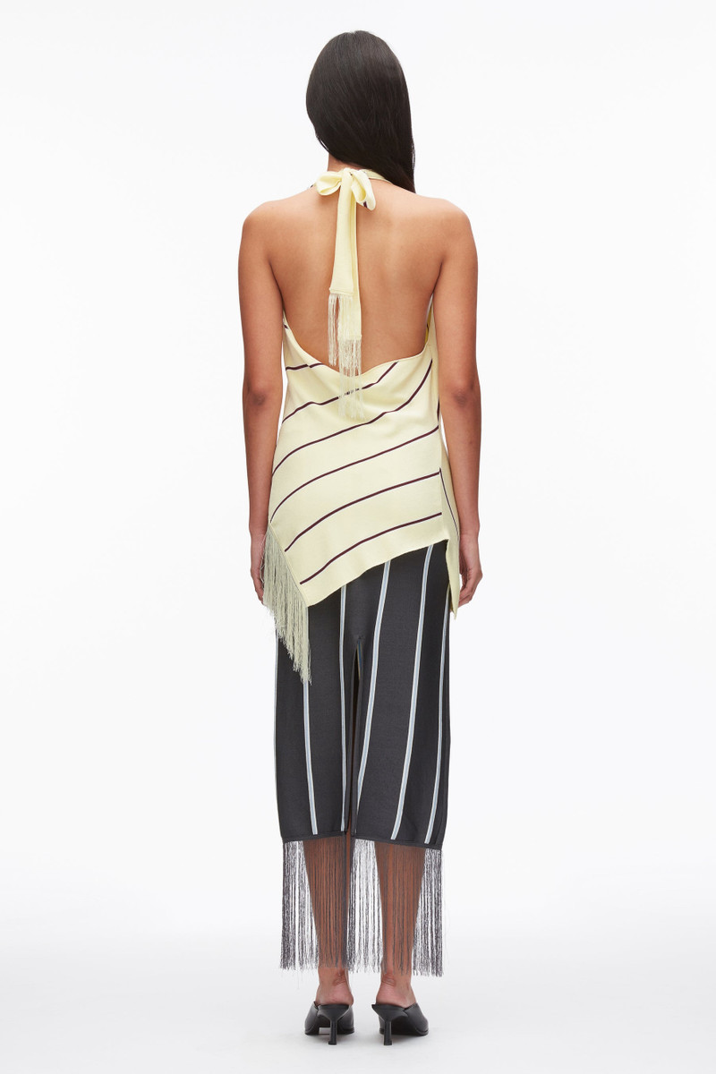 Draped Stripe Halter Top with Fringe 4