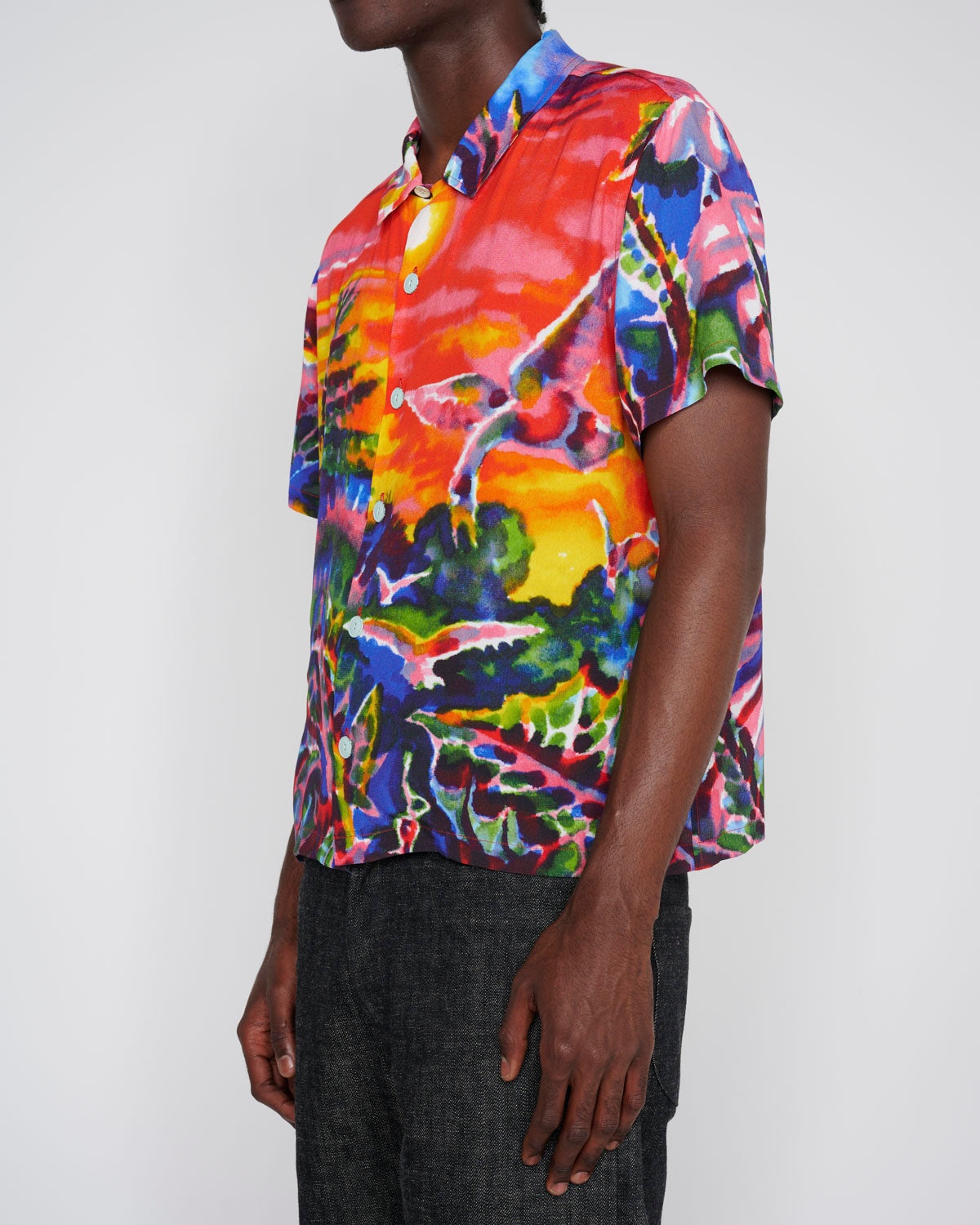 Forgotten Forest Short Sleeve Button Up Shirt - Red - 6