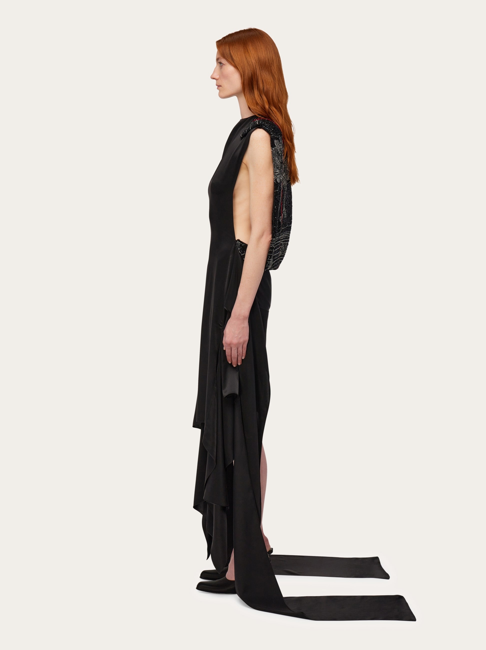 Satin dress with side tails - 3