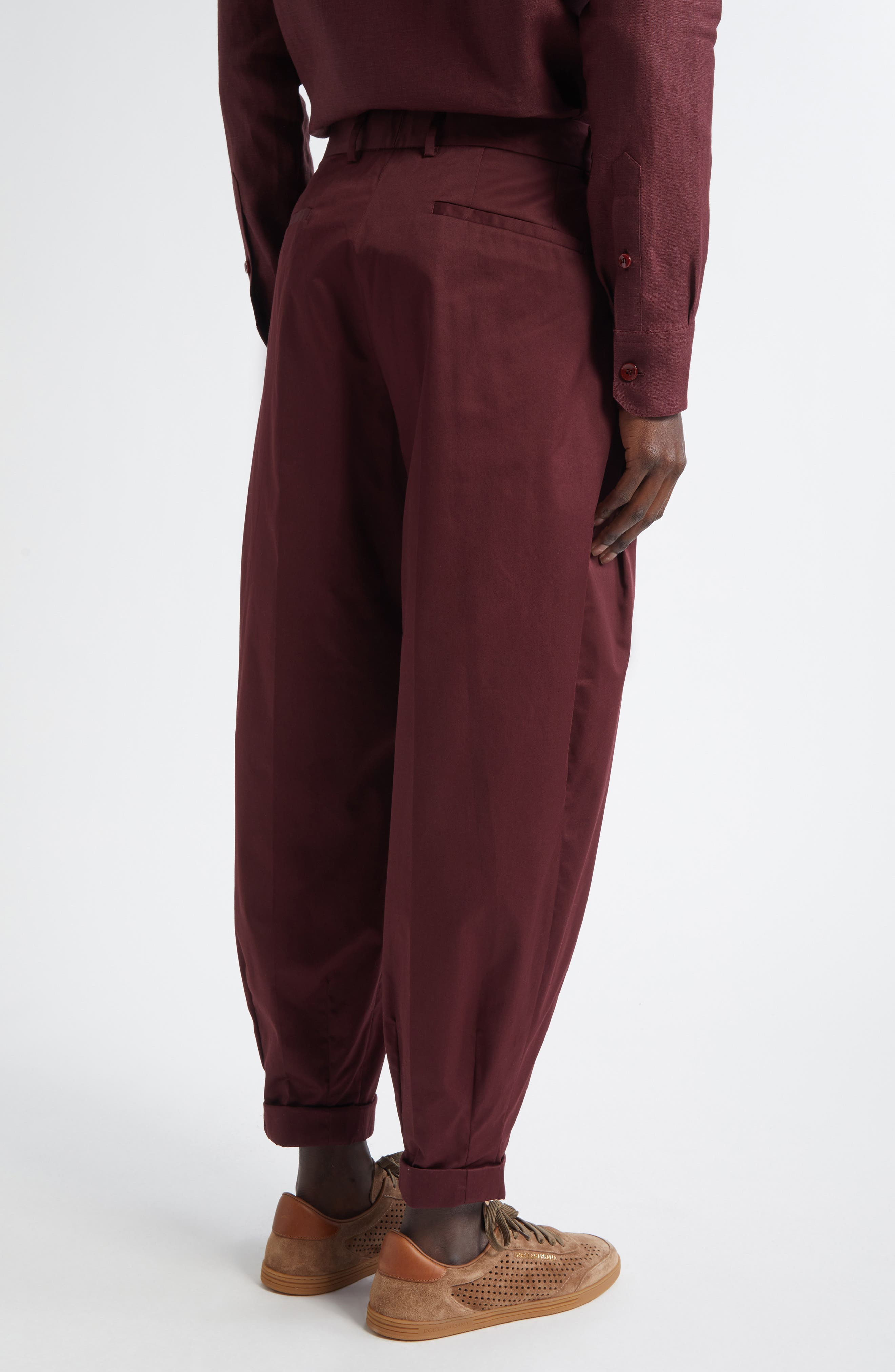 Dolce&Gabbana Double Pleat Crop Stretch Cotton Pants in Dark Violet at Nordstrom - 3