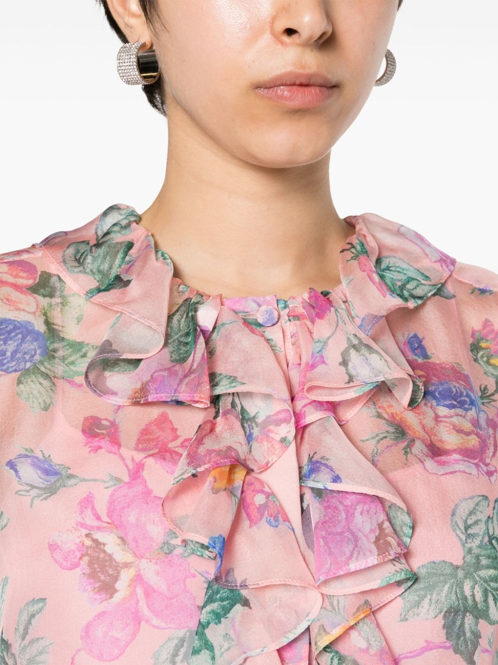 floral-print ruffled blouse - 5