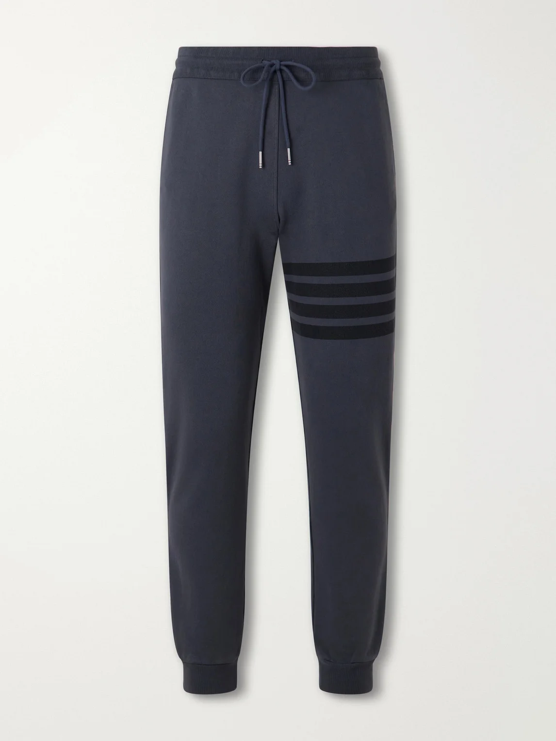 Tapered 4-Bar Detailed Cotton-Jersey Drawstring Sweatpants - 1