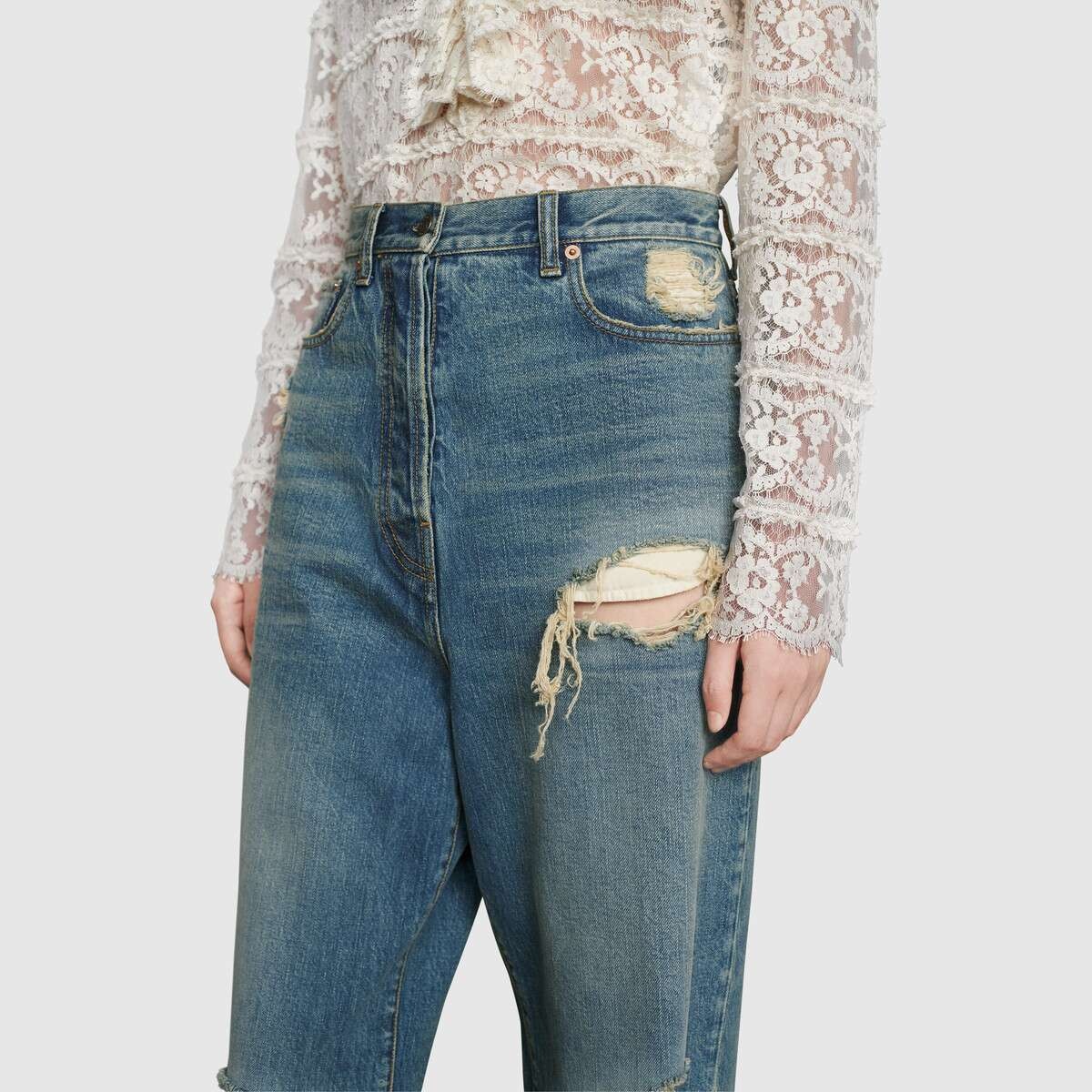 Ripped eco washed organic denim pant - 8