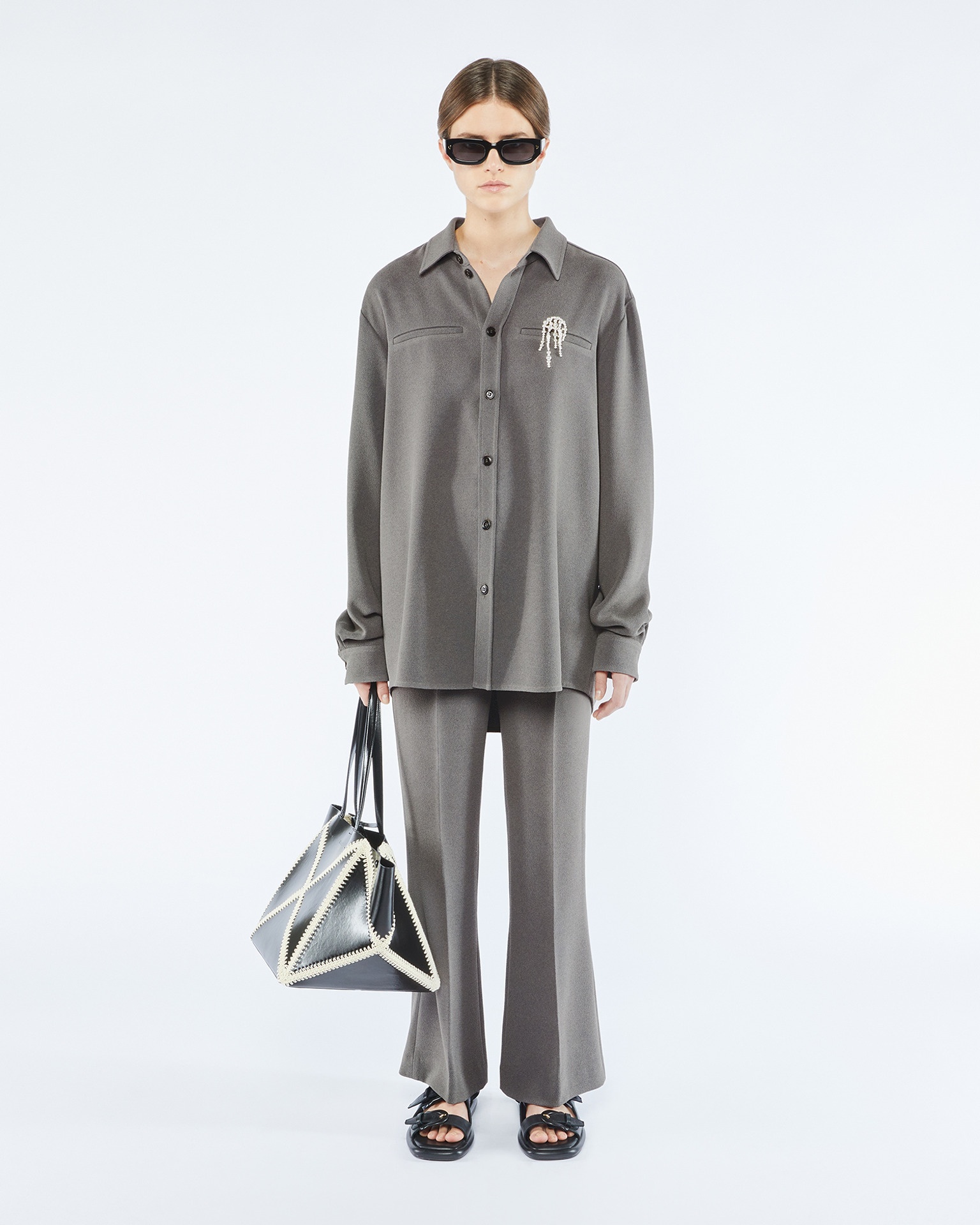 SABRIN - Oversized boucle crepe shirt - Dark grey - 2