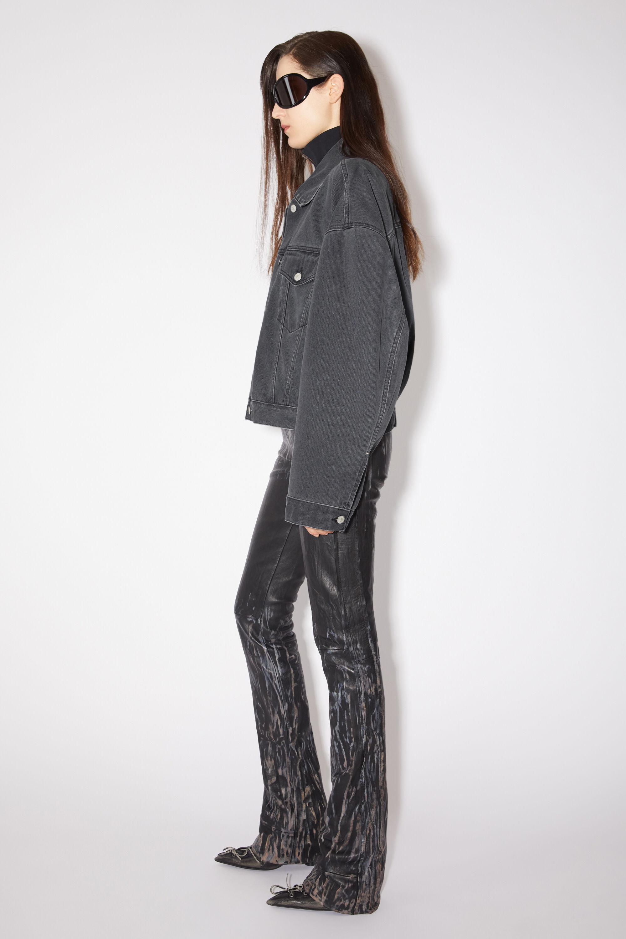 Denim jacket - Relaxed cropped fit - Dark grey - 4