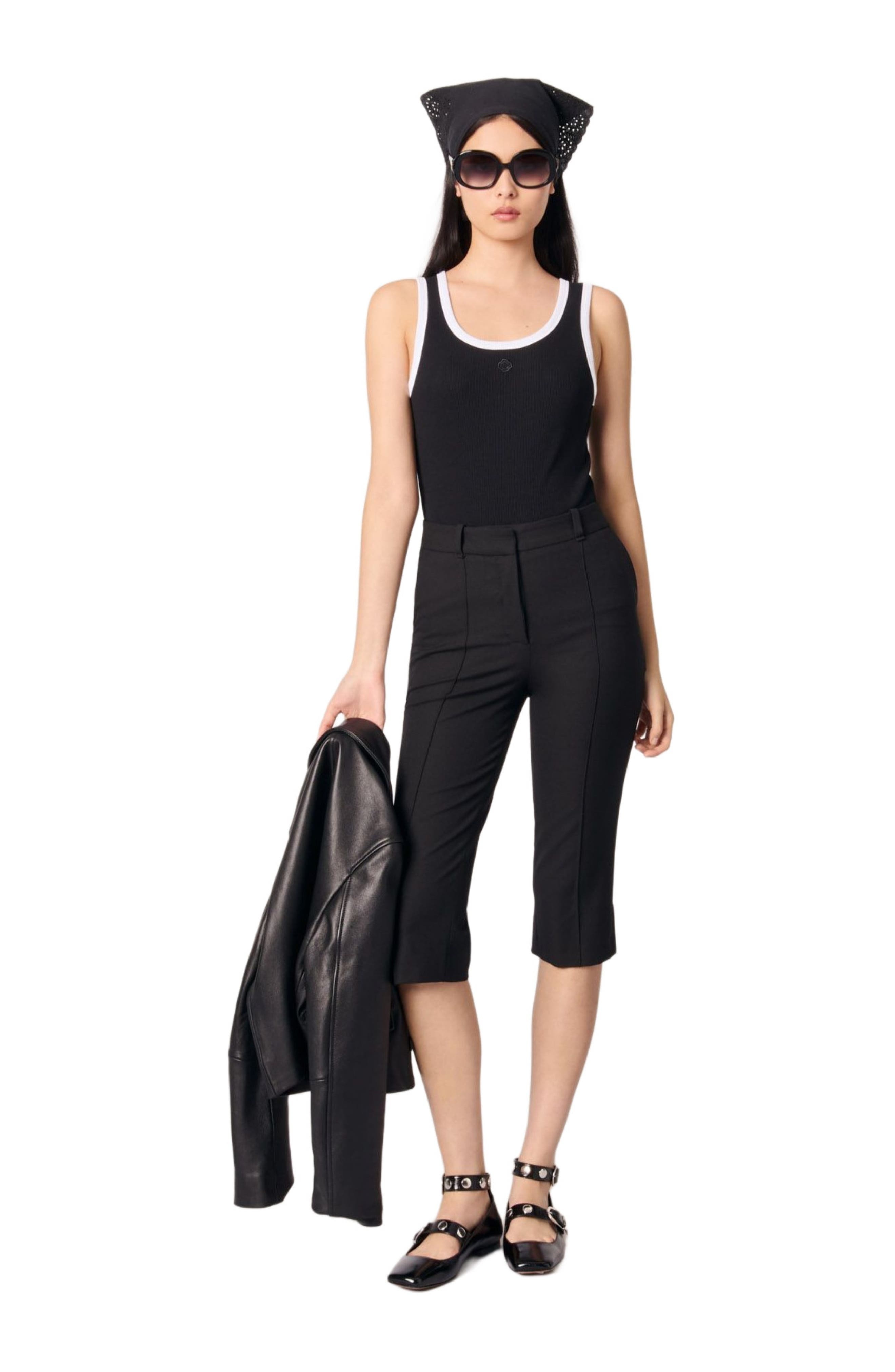 maje Ribbed vest top in Black /White at Nordstrom - 7