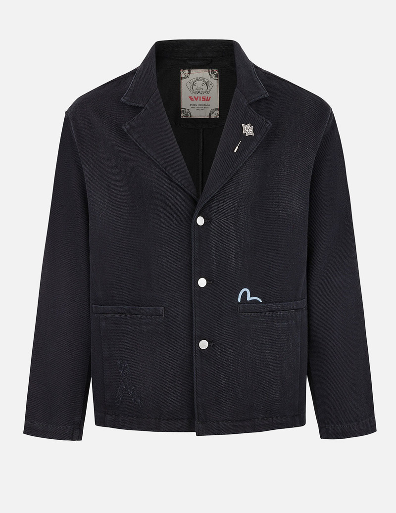Seagull and Logo Embroidery Relax Fit Denim Blazer 1