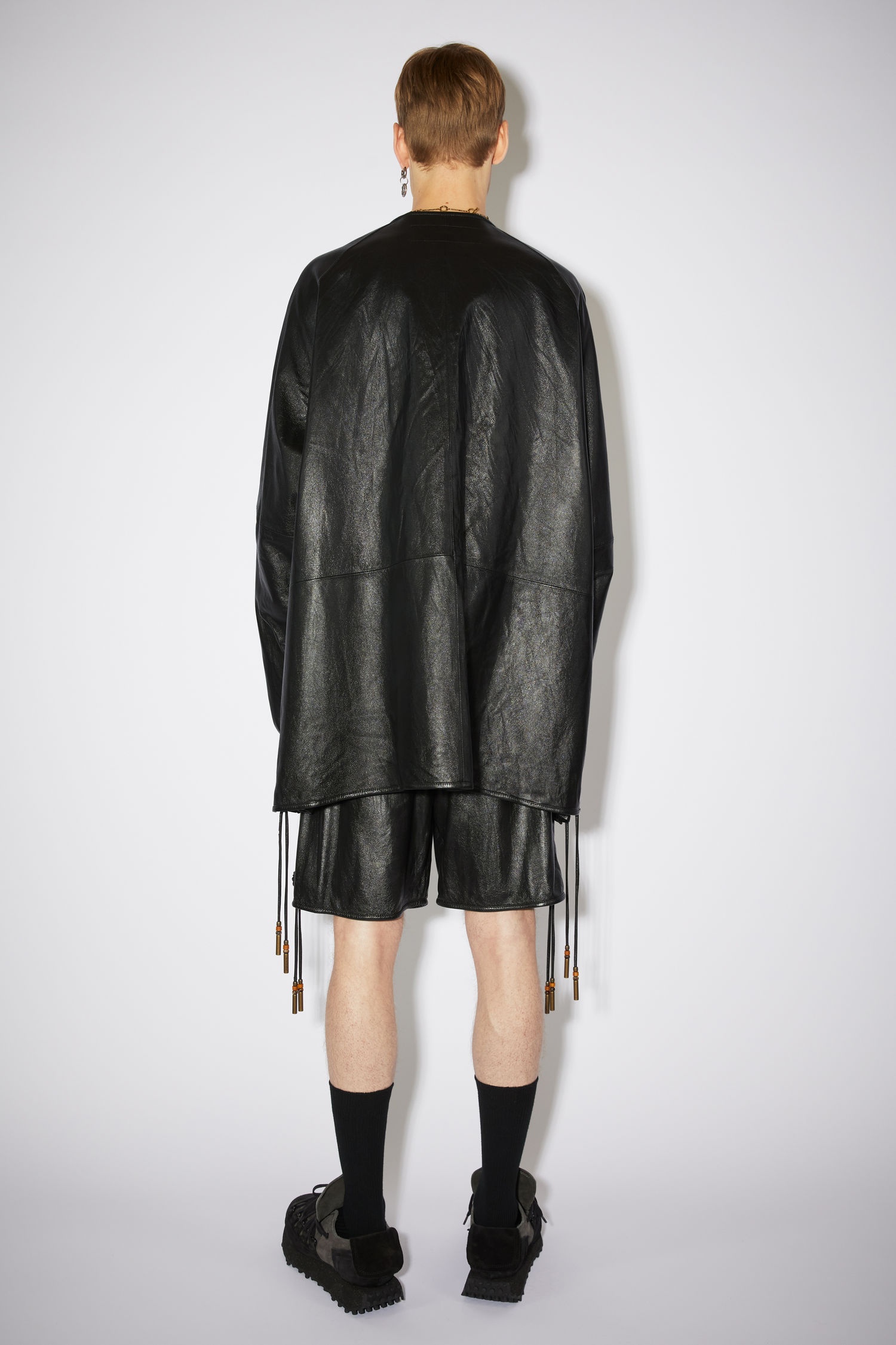 Tumbled leather coat - Black - 3