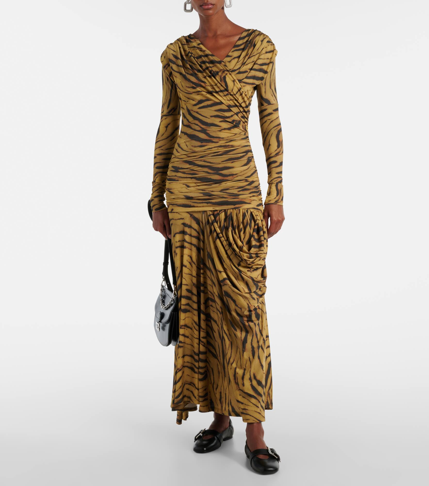 Asymmetric draped tiger-print maxi dress - 2