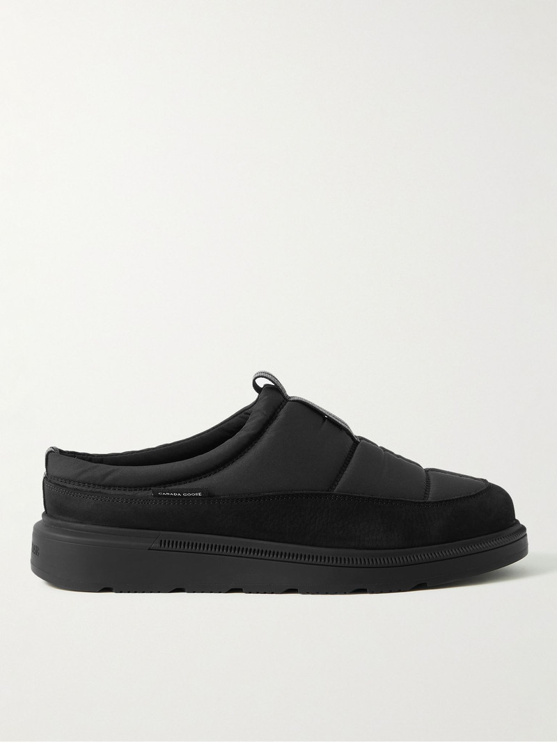 Crofton Suede-Trimmed Quilted Nylon Mules Black 1