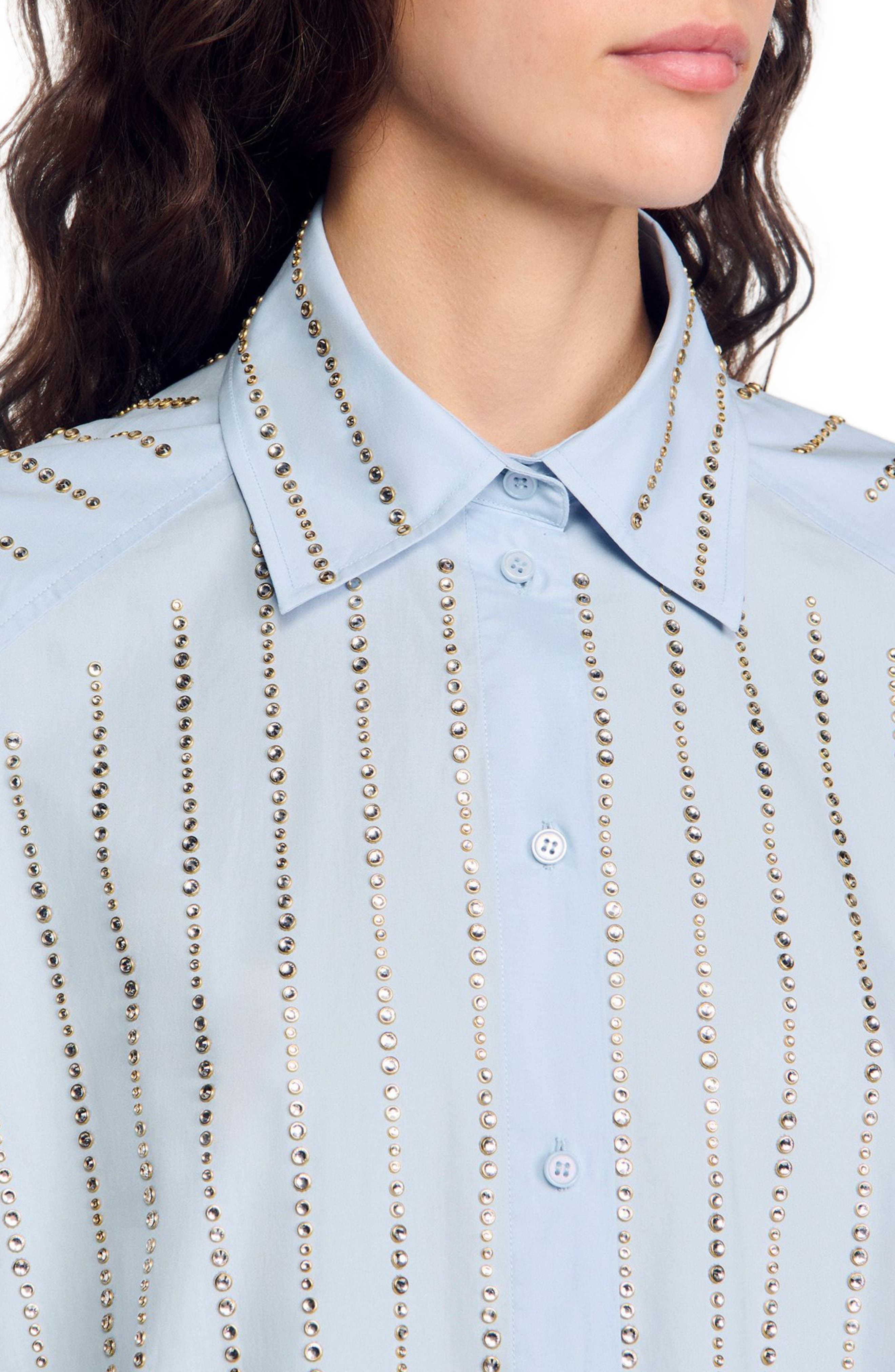 SANDRO Rhinestone shirt in Sky Blue at Nordstrom - 4