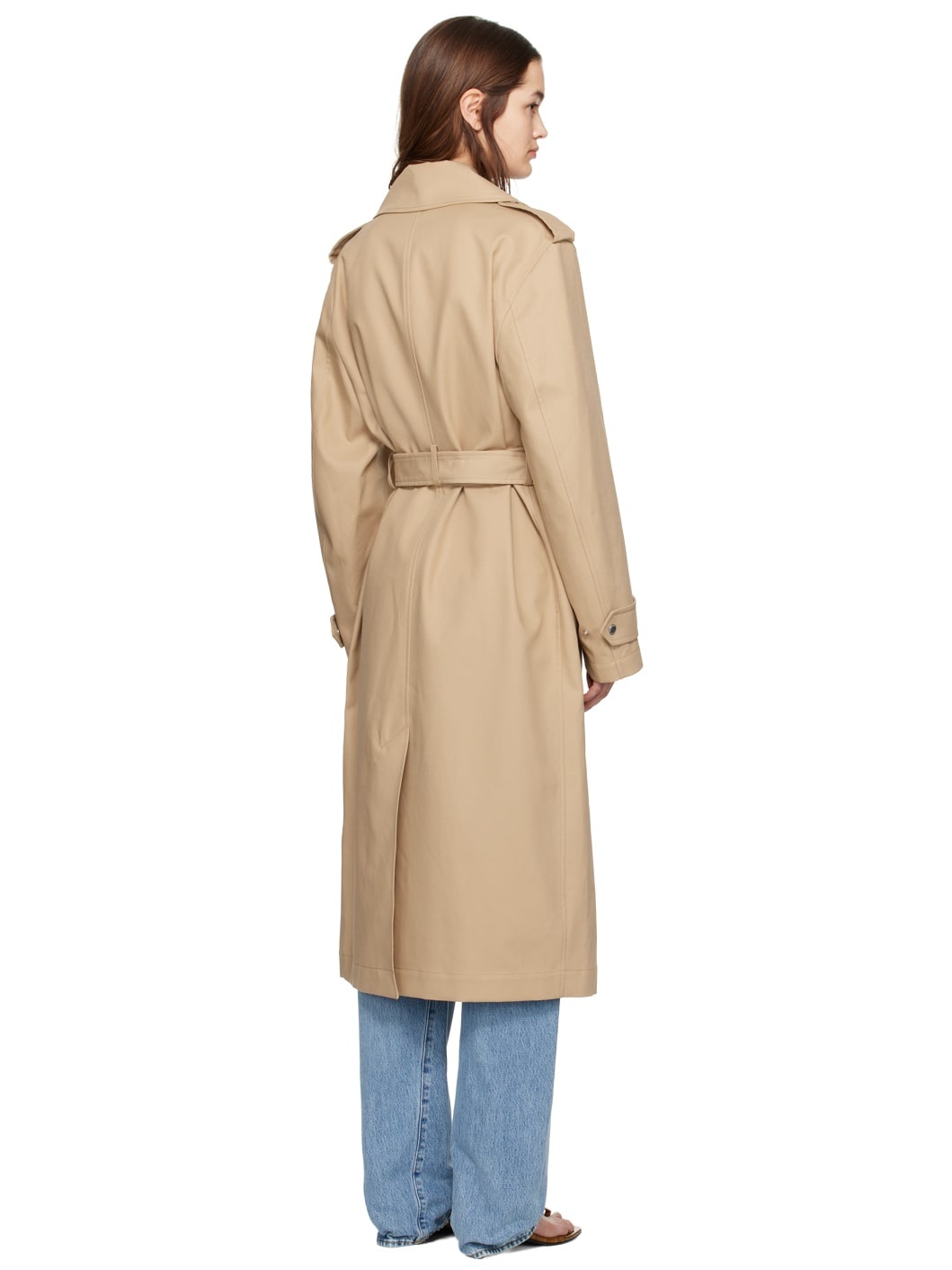 Beige Notched Lapel Trench Coat - 3