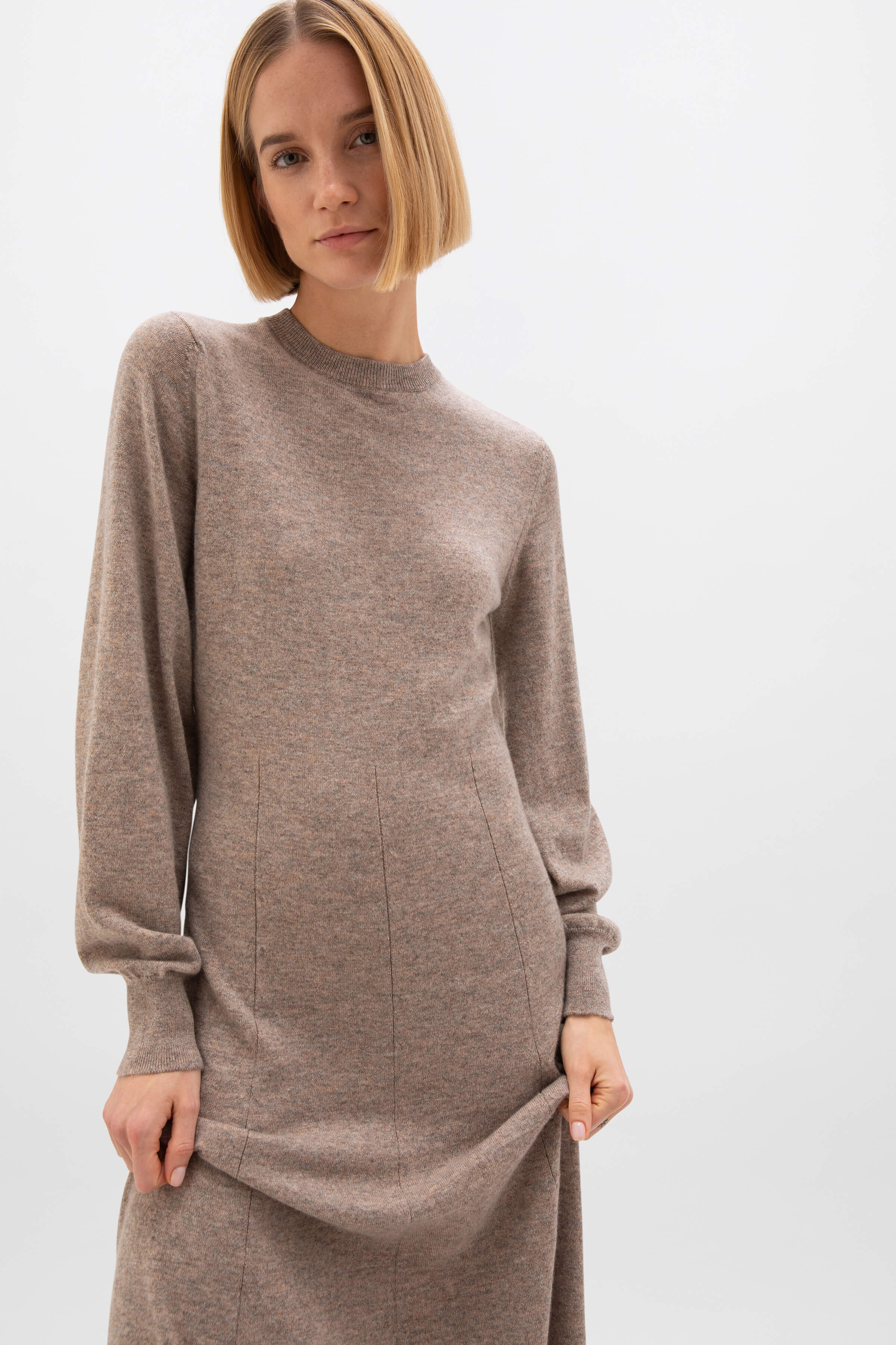 Fit & Flare Brown Cashmere Dress - 3