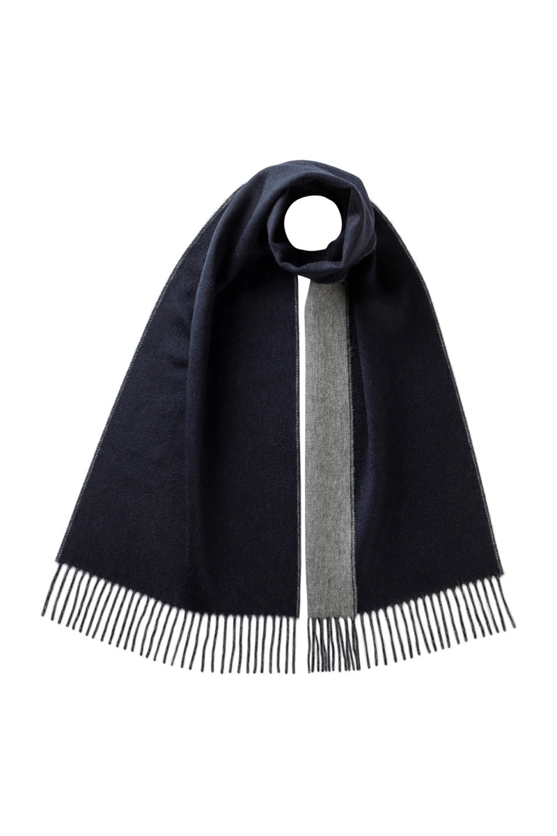 Contrast Reversible Navy Cashmere Scarf 1