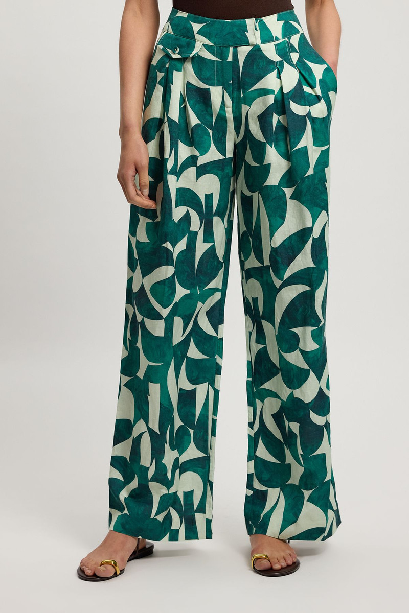 KAREN MILLEN Petite Linen geo print pleat and pocket detail woven straight leg trouser outlook