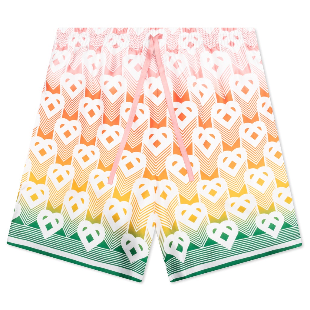 UNISEX SILK SHORTS WITH DRAWSTRINGS - HEART MONOGRAM GRADIENT - 1