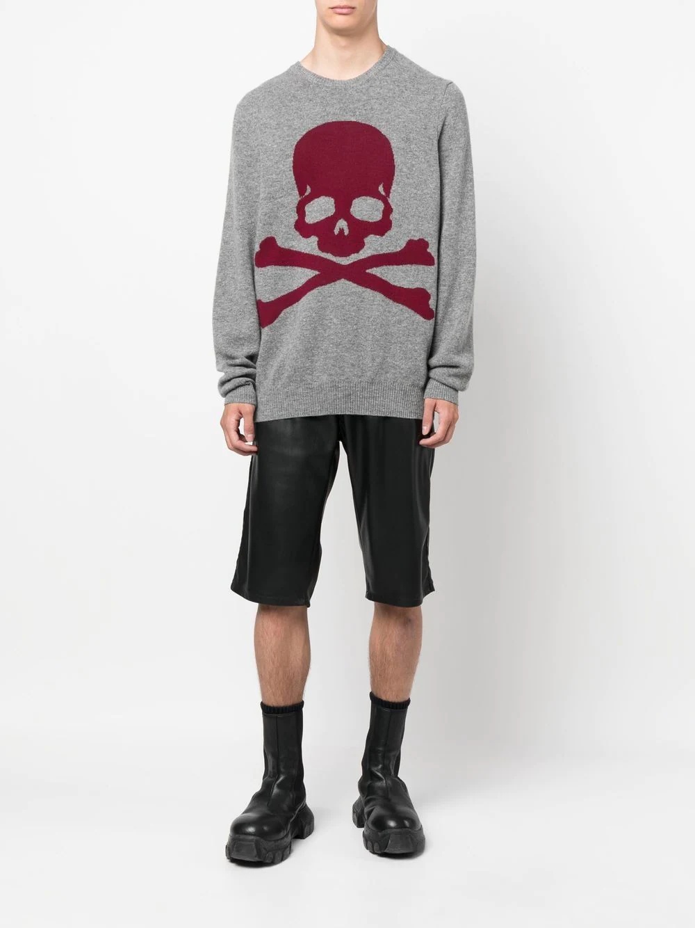 embroidered-skull crew neck sweater - 2