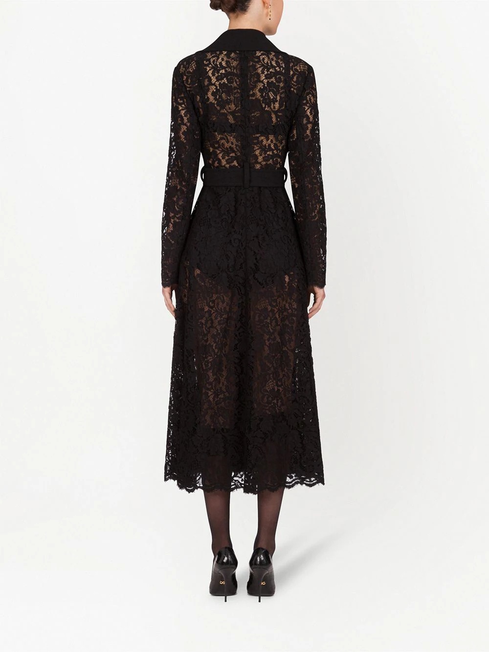 lace-insert tie-waist trench coat - 4