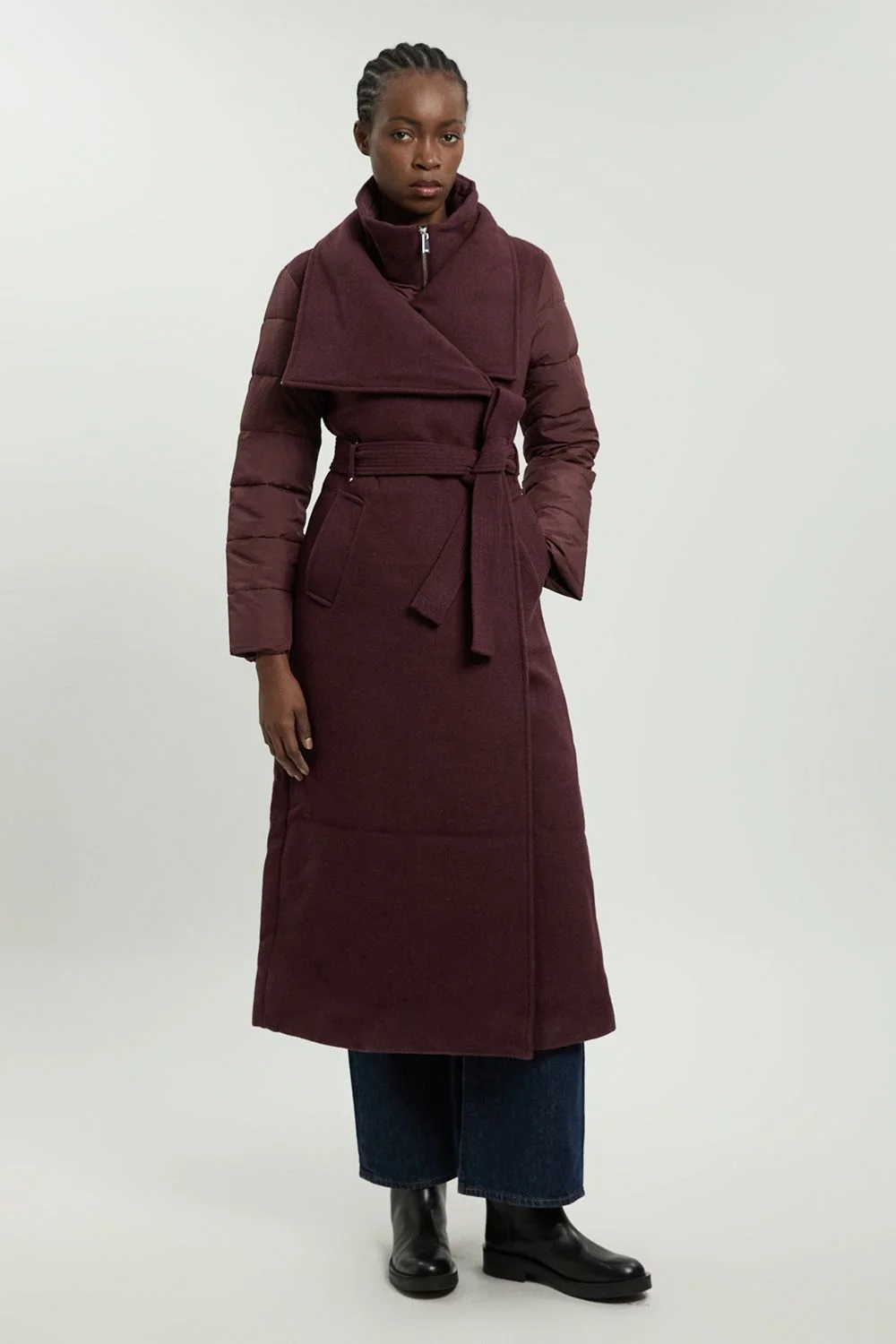 Wool Blend Hybrid Puffer Belted Midi Coat - 1