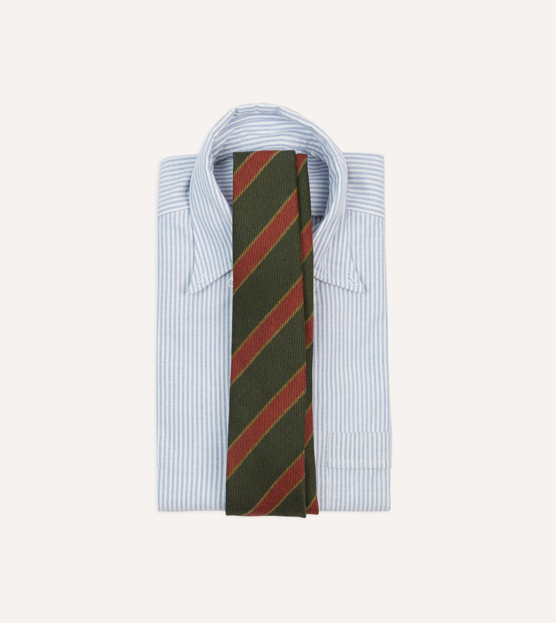 Drake's Green, Yellow and Red Thick Stripe Hand Rolled Wool Tie outlook