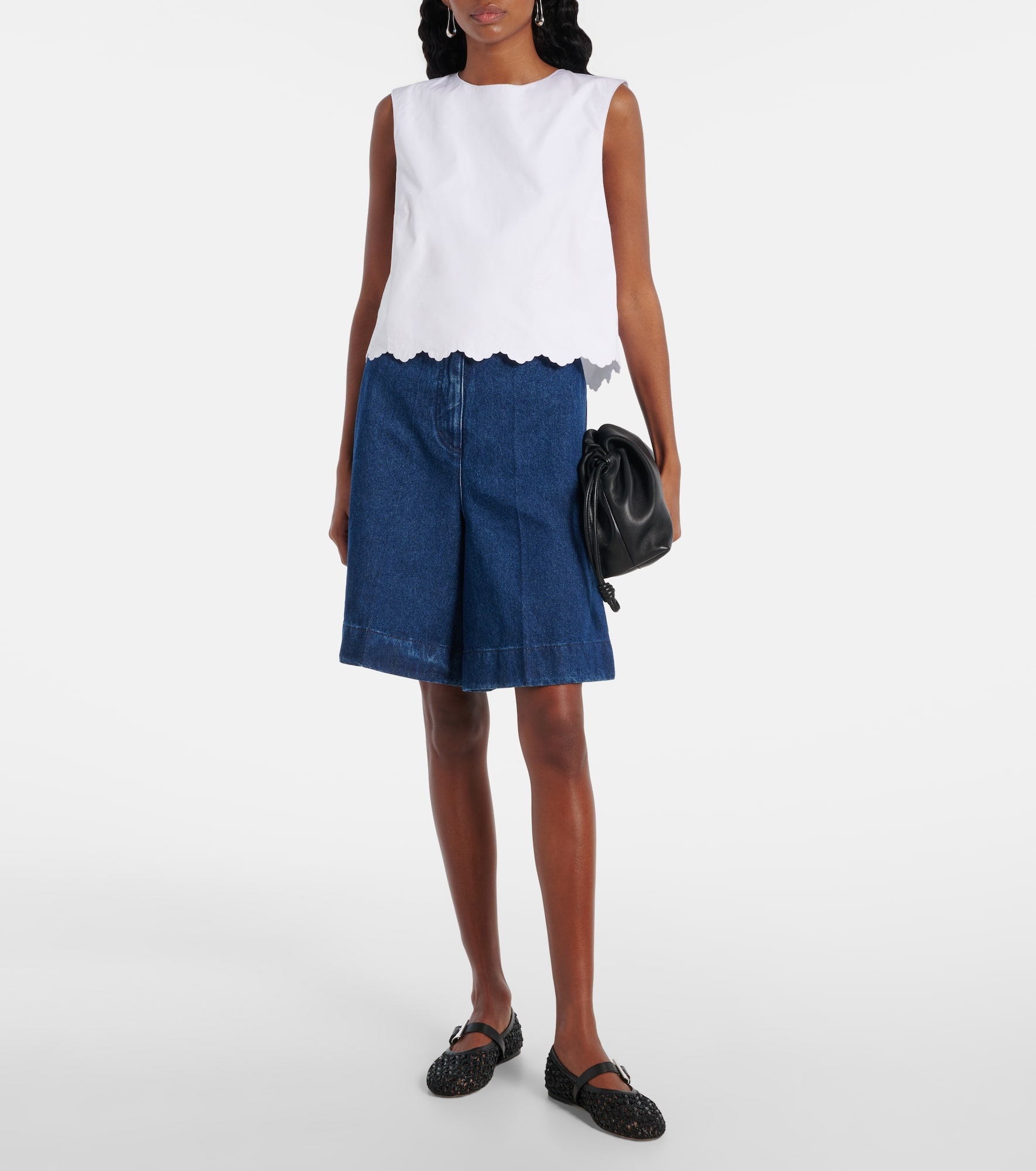 Scalloped cotton poplin crop top - 2