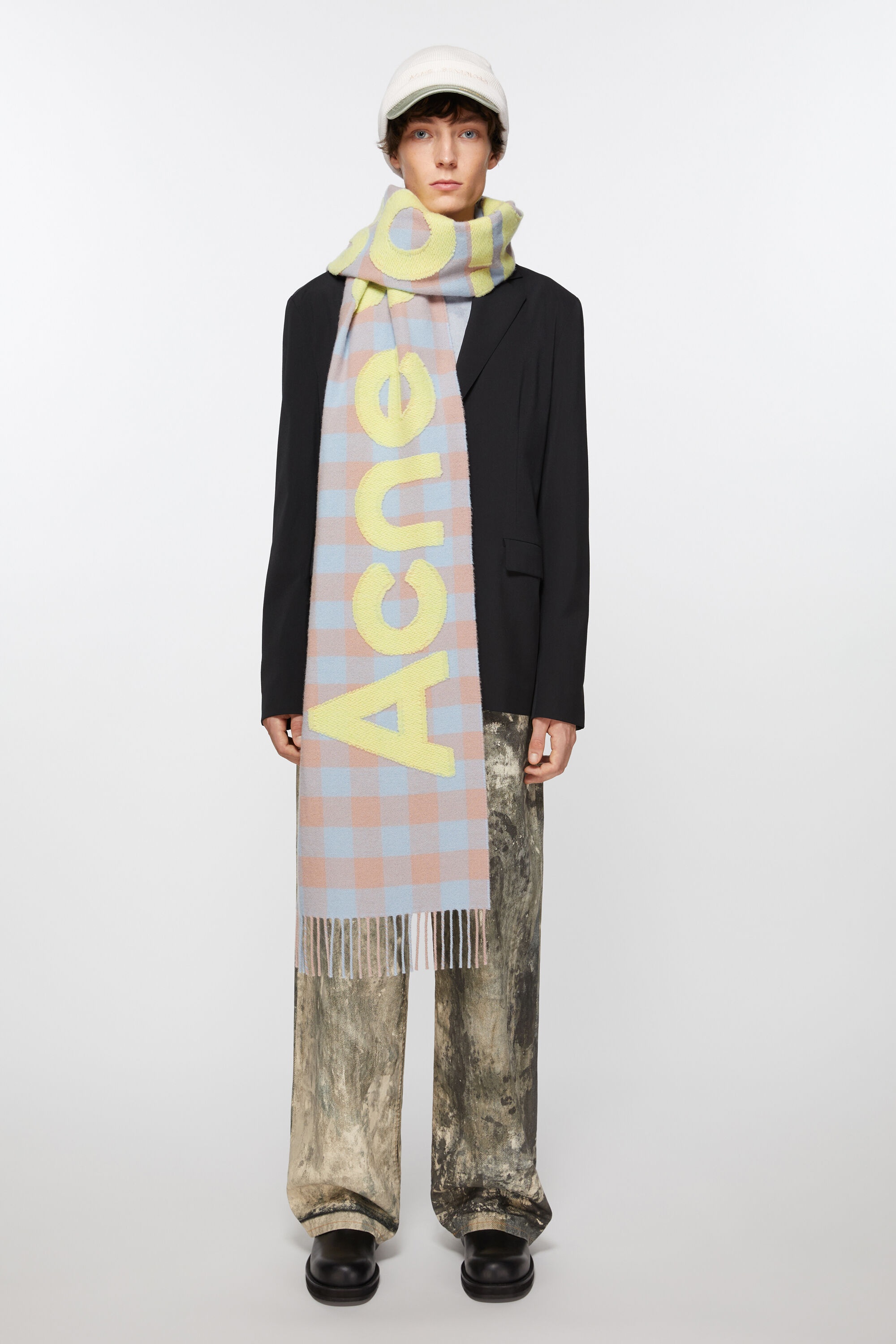 Check logo scarf - Camel beige/acid green - 3