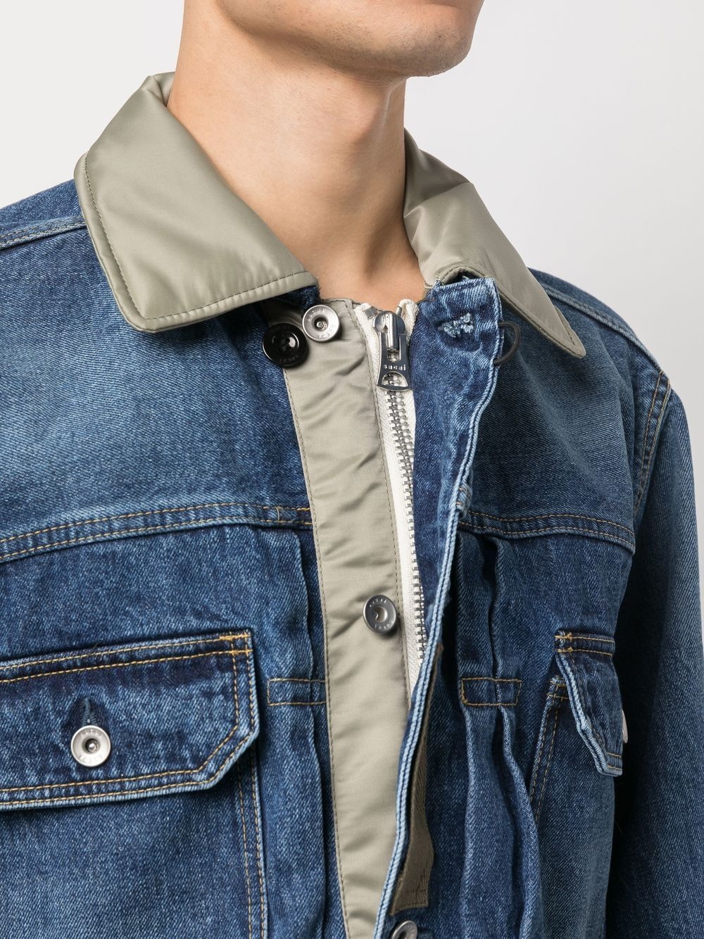 contrasting-collar denim jacket - 5