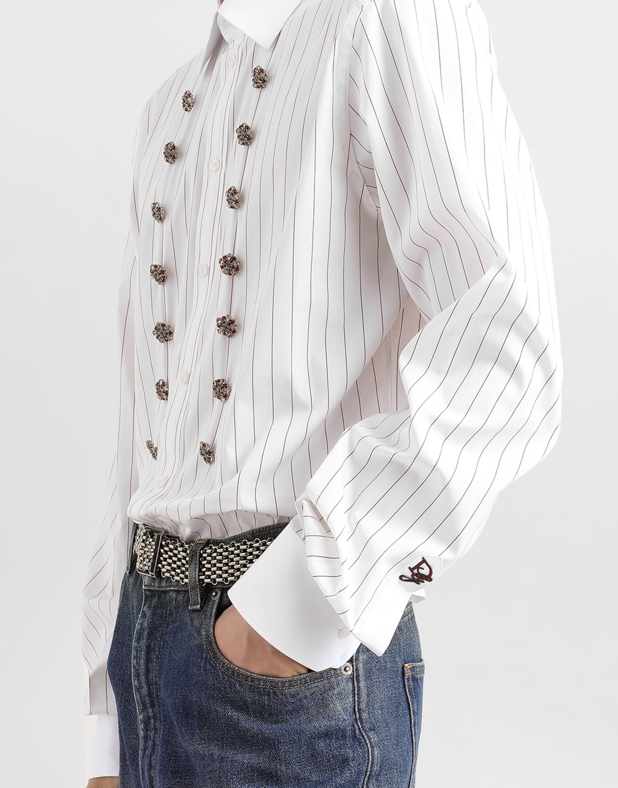Striped cotton shirt with bejeweled details - 4